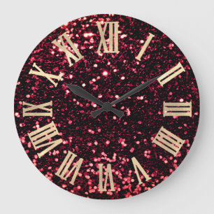 Burgund Roter Glitzer Metallische römische Nummer Große Wanduhr