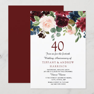 Burgund Roter Wein 40. Hochzeitstag Einladung
