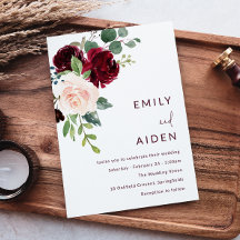 Burgund Roter Wein & Blush Bloral Wedding