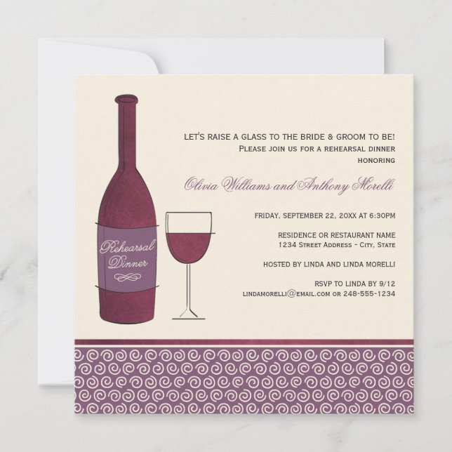 Burgund Roter Wein Verkostung Hochzeit Probe Dinne Einladung (Vorderseite)