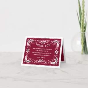 Burgund rotes mexikanisches Papel picado QUINCEAÑE Dankeskarte