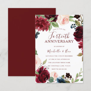 Burgund Ruby Red Floral 40. Hochzeitstag Einladung
