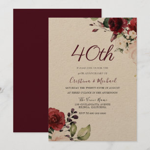Burgund Ruby Red Floral 40. Hochzeitstag Einladung