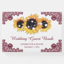 Burgund Rustic Chic Lace Sonnenblumenhochzeit Gästebuch