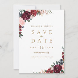 Burgund rustikal boho blühend Save the Date