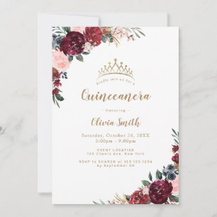 Burgund rustikal boho floral Quinceanera Einladung