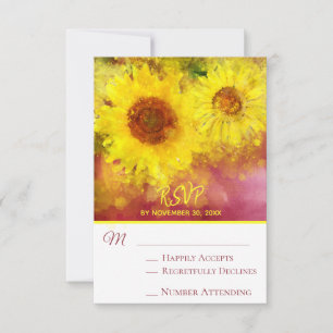 *~* Burgund Rustikal Gelbe Sonnenblume Hochzeit RS RSVP Karte
