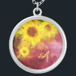 *~* Burgund-Rustikal-Sonnenblume Versilberte Kette<br><div class="desc">* Monogram / Initial Rustic Vintag botanische charmante Burgund Gold Floral Blüten und Watercolor Gelb Sonnenblumen Creative Unique Modern Design. *Dieses fröhliche moderne Land Rustic Vintag schöne weiche große Aquarell Gelbe Sonnenblumen auf einem Abstrakten Burgund Merlot und Gold machen für ein sehr Design.Energy Enhanced Square Silver Plate Metaphysische Spirituelle New...</div>