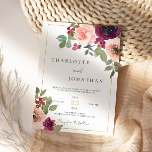 Burgund Rustikale Blumengrün Boho Wedding Einladung