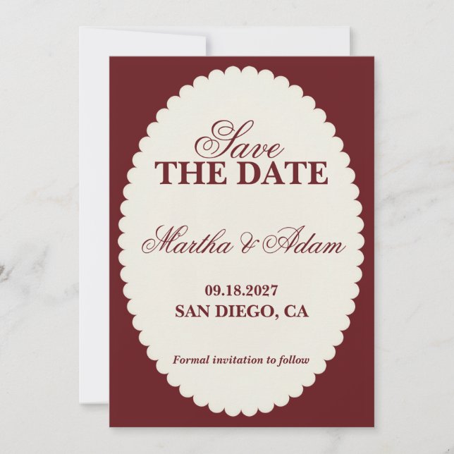 Burgund Save-the-Date Einladung (Vorderseite)