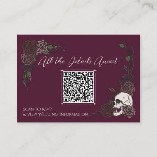 Burgund-Schädel-Hochzeitswebsite-QR mit floralem M Begleitkarte