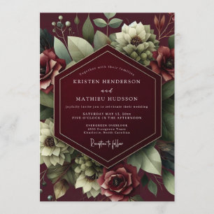 Burgund Schattenblüten-Hochzeit Einladung