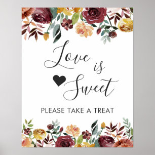 Burgund-Schmuck-Liebe-ist-süß-Dessertbar-Schild Poster