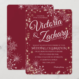 Burgund-Schneeflocken und Sparkle-Hochzeit Einladung