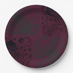 Burgund & Schwarz Dark Garden Gothic Glamour Hochz Pappteller