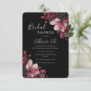 Burgund & Schwarz Elegante Florale Hochzeit Einladung