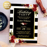 Burgund Schwarz-weiße Streifen Geburtstagsparty Folieneinladung<br><div class="desc">Diese "Burgundy Schwarz-weiß Stripes Real Foil Invitation" wurde speziell für die Vorbereitung auf Ihren Geburtstag angepasst. Wenn Sie ein Muster erhalten möchten, bevor Sie Ihre Bestellung aufgeben, können Sie nur eine Karte bestellen (Größe 1), um zu sehen, wie es aussieht und sich anfühlt. Weitere Informationen zu dieser Folienkarte finden Sie...</div>