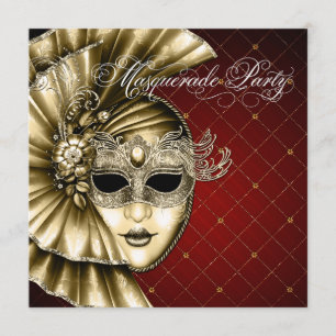 Burgund schwarze Gold-Maskenparty Einladung