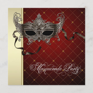 Burgund-schwarze Gold-Maskenparty-Einladungen Einladung