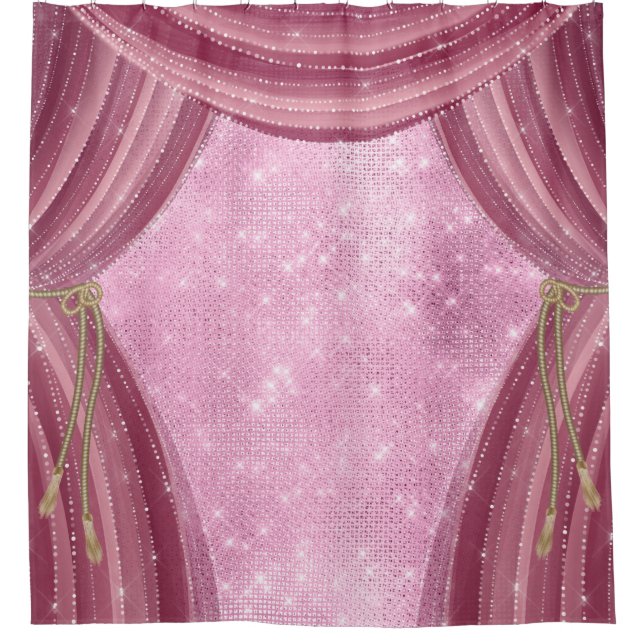 Burgund Sheer Pink Glitzer Glam Duschvorhang (Vorderseite)