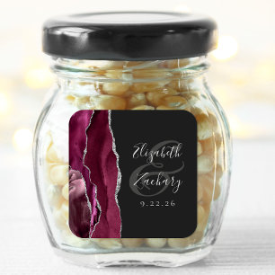 Burgund Silber Achat Dunkle Hochzeit Quadratischer Aufkleber