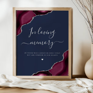 Burgund Silber Achat Navy Blau Hochzeit Erinnerung Poster