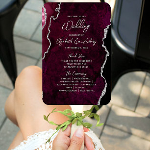 Burgund Silber-Achat-Schrift Hochzeitsprogramm Fächer