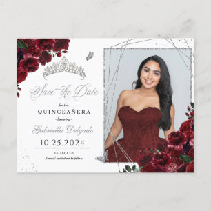 Burgund & Silber-Tiara-Quinceañera-Fotokarte Postkarte