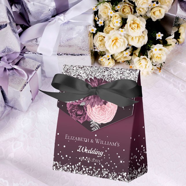 Burgund Silberfloralen danke Ihnen Hochzeit Geschenkschachtel (Von Creator hochgeladen)