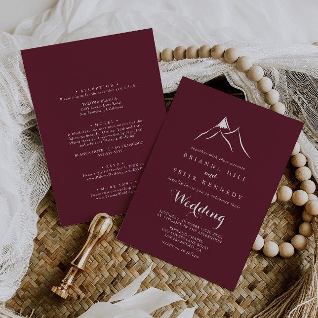 Burgund-Silhouette-Hochzeit Einladung (Von Creator hochgeladen)