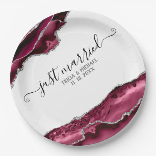 Burgund & Silver Agate Borders Just Married Pappteller