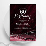 Burgund Silver Agate Marble 60. Geburtstag Einladung<br><div class="desc">Burgund und Silber agate 60. Geburtstagsfeier Einladung. Elegantes modernes Design mit Marsala-Wein,  dunkelrote Aquarellfarben aus Marmorgeode Hintergrund,  Imitate Glitzer Silber und Typografie Drehbuch Schriftart. Die trendige Einladungskarte eignet sich perfekt für eine stilvolle Damenfeier. Gedruckte Zazzle Einladungen oder Sofortdownload digitalen druckbaren Vorlage.</div>