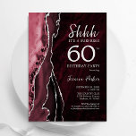 Burgund Silver Agate Überraschung 60. Geburtstag Einladung<br><div class="desc">Burgund und Silber-Agate überrascht 60. Geburtstagsfeier Einladung. Elegantes modernes Design mit Marsala Wein dunkelrot Aquarell marmorgeode Hintergrund,  Imitate Glitzer Silber und Typografie Drehbuch Schriftart. Die trendige Einladungskarte eignet sich perfekt für eine stilvolle Damenfeier. Gedruckte Zazzle Einladungen oder Sofortdownload digitalen druckbaren Vorlage.</div>