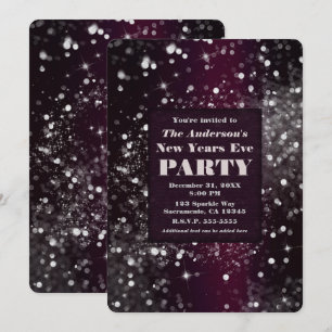 Burgund Silver Glam Glitzer Silvester Party Einladung