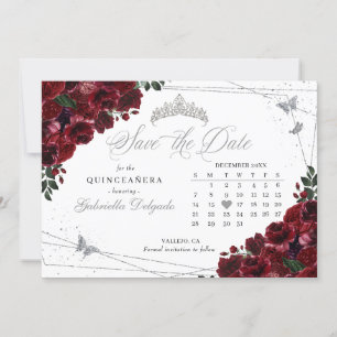 Burgund & Silver Quinceñera Save the Date Einladung