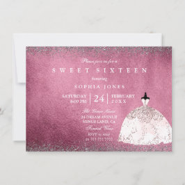 Burgund Silver Rose Gold Pink Sweet 16 Einladen Einladung