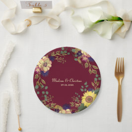 Burgund Sonnenblume Rustikale Hochzeit Pappteller