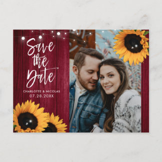 Burgund Sonnenblumen Hochzeit speichern Foto Datum Postkarte