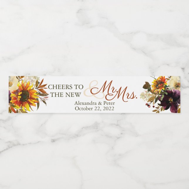 Burgund Sonnenblumen Hochzeitssalon (Einzelnes Label)