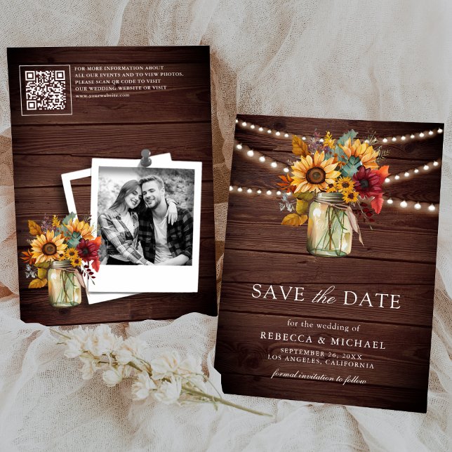 Burgund Sonnenblumen Holz QR Code Hochzeitsstich F Save The Date (Von Creator hochgeladen)