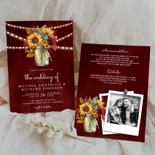 Burgund Sonnenblumen Mason Jar All in One Wedding Einladung
