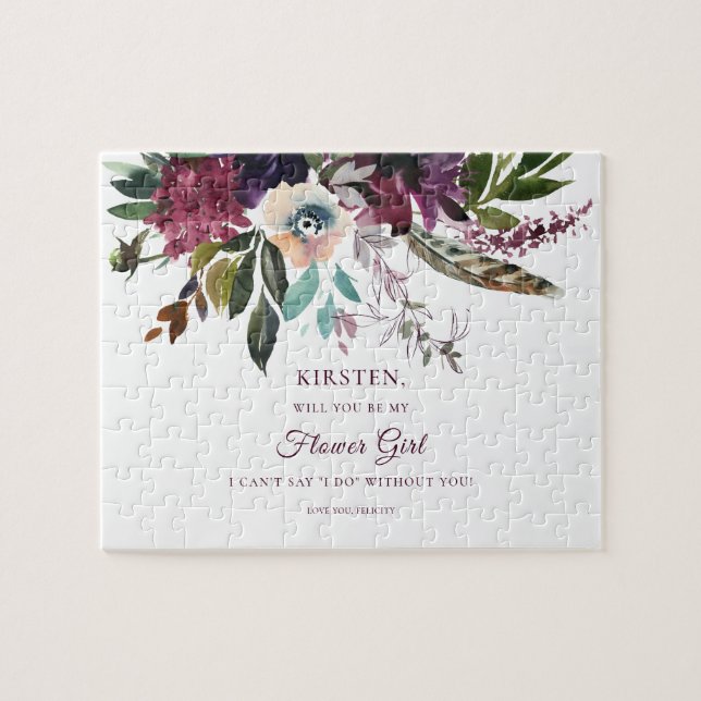 Burgund Splendor Floral be mein Blumenmädchen Weiß (Horizontal)