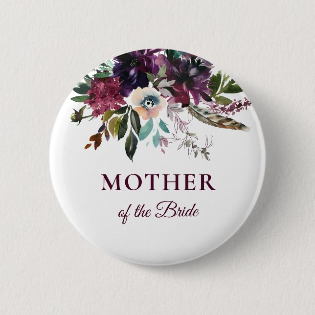 Burgund Splendor florale weiße Mutter der Braut Button (Vorderseite)