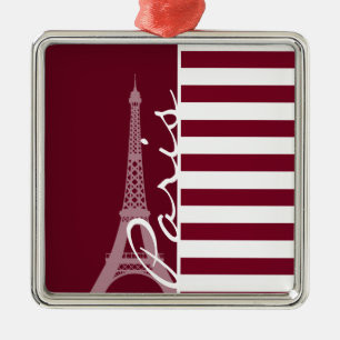 Burgund Streifen; Eiffelturm Ornament Aus Metall