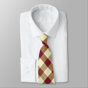 Burgund, Tan und Cream Diagonal Gingham Pattern Krawatte