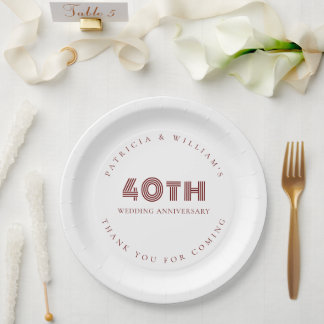 Burgund Text 40. Hochzeitstag Danke Pappteller