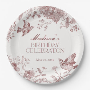 Burgund Toile Jouy Vintage Blumeneinweihungsparty Pappteller