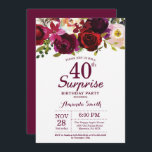 Burgund Überraschung Floral 40. Geburtstag Party Einladung<br><div class="desc">Burgund Floral Überraschung 40. Geburtstag Party Einladung für Frauen. Burgund Rot Geburtstagsparty Einladung. Burgund Watercolor Floral Blume. 13. 16. 18. 20. 21. 30. 50. 60. 70. 80. 90. 100., Any Ages. Printable Digital.Für weitere Anpassungen klicken Sie bitte auf die Schaltfläche "Anpassen" und verwenden Sie unser Designwerkzeug, um diese Vorlage zu...</div>