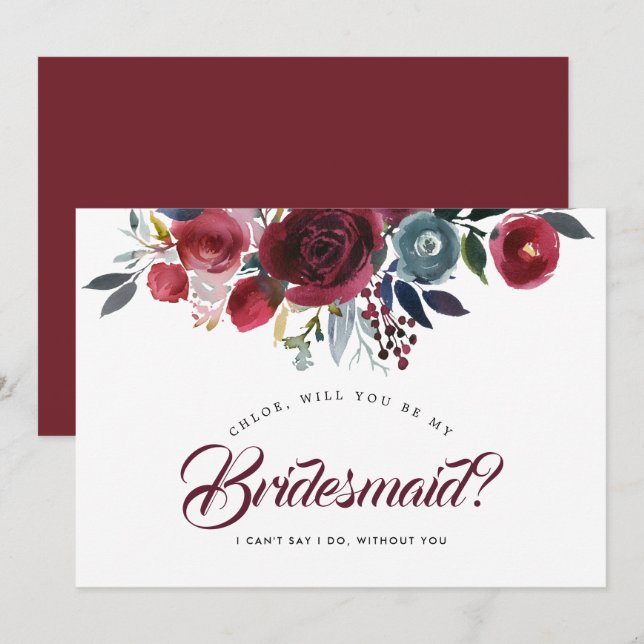 Burgund und Aquamarin werden Sie meine Bridesmaid- Einladung (Vorne/Hinten)