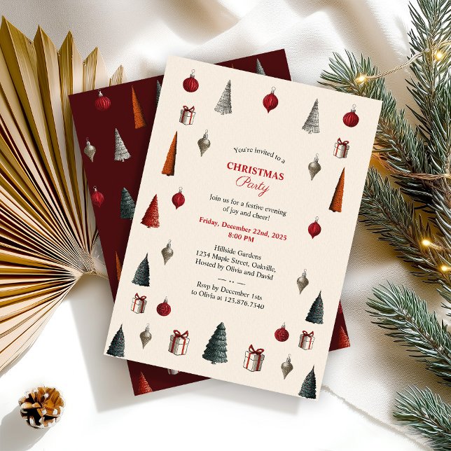 Burgund und Beige Retro Weihnachts-Party Einladung (Von Creator hochgeladen)